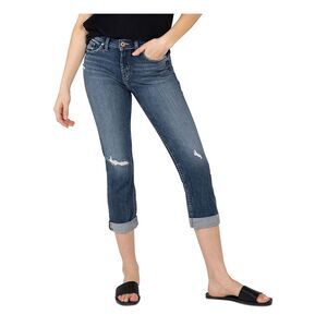 NWT SILVER JEANS CO. Womens Blue Denim Capri Curvy Fit High Waist Jeans 27